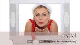  Presentation with hat - Presentation having dissemination - woman pulling santa hat background and a coral colored foreground