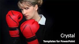  Presentation with boxing - Presentation theme having dissemination - woman with boxing gloves background and a black colored foreground