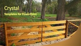  Presentation with water farming almond trees - Slides consisting of dissemination - wooden fence and doorway background and a tawny brown colored foreground
