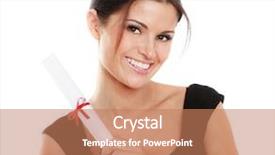  Presentation with certificate - Audience pleasing presentation design consisting of customer delight - amazed beautiful smiling blonde woman backdrop and a coral colored foreground