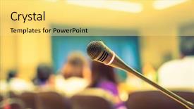  Presentation with conference - Cool new slide deck with discourse - black microphone in conference room backdrop and a blonde colored foreground