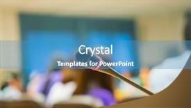  Presentation with conference - Presentation theme consisting of black microphone in conference room background and a teal colored foreground