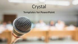  Presentation with conference - Audience pleasing slide deck consisting of discourse - black microphone in conference room backdrop and a light gray colored foreground