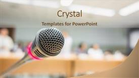  Presentation with conference - PPT theme with discourse - black microphone in conference room background and a  colored foreground