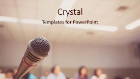  Presentation with radio station air vintage microphone - Audience pleasing PPT theme consisting of symposium - black microphone in conference room backdrop and a lemonade colored foreground