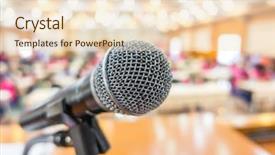  Presentation with microphone - PPT theme enhanced with discourse - black microphone in conference room background and a  colored foreground