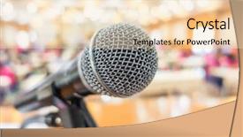  Presentation with microphone - Amazing slide deck having discourse - black microphone in conference room backdrop and a  colored foreground