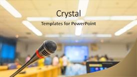  Presentation with radio station air vintage microphone - Beautiful slides featuring symposium - black microphone in conference room backdrop and a lemonade colored foreground