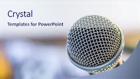 Presentation with conference - Audience pleasing presentation design consisting of discourse - black microphone in conference room backdrop and a sky blue colored foreground