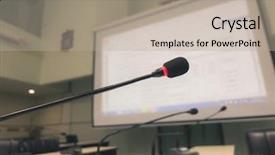  Presentation with conference - Presentation design featuring symposium - black microphone in conference room background and a mint green colored foreground
