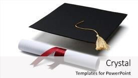  Presentation with graduation white cap - PPT theme with diploma and graduation cap isolated background and a white colored foreground