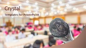  Presentation with conference - Amazing slide set having discourse - old black microphone in conference backdrop and a lemonade colored foreground