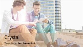  Presentation with outdoors - Colorful PPT theme enhanced with young students outdoors studying backdrop and a coral colored foreground