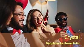  Presentation with flute - Colorful presentation design enhanced with dissis - portrait of cheerful young woman backdrop and a  colored foreground