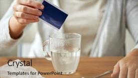  Presentation with water cup - Audience pleasing PPT theme consisting of dissolve - healthcare medicine and people concept backdrop and a coral colored foreground