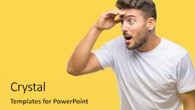  Presentation with far away - Slide set having distance - young handsome man over isolated background and a yellow colored foreground