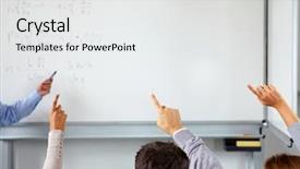  Presentation with math - Presentation theme having distance education - pupils raising hands in math background and a white colored foreground