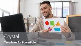  Presentation with geometric shapes - Presentation having distance-education-primary-school background and a  colored foreground