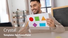  Presentation with geometric shapes - Presentation design having distance-education-primary-school background and a coral colored foreground