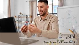  Presentation with home office - PPT theme featuring distance-education-school-and-remote background and a coral colored foreground