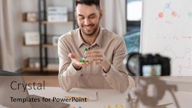  Presentation with home office - Theme with distance-education-school-and-video background and a coral colored foreground