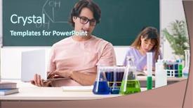  Presentation with diverse elementary students in classroom - Presentation theme with distance formula - two chemists students in classroom background and a  colored foreground