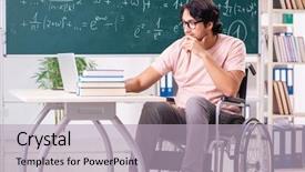  Presentation with special education young adult man - Audience pleasing slide set consisting of distance formula - young handsome man in wheelchair backdrop and a light gray colored foreground
