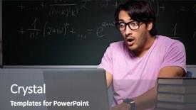  Presentation with sad lonely student sitting - Colorful PPT layouts enhanced with distance formula - young male student sitting backdrop and a  colored foreground