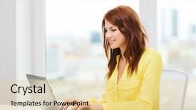  Presentation with technology education - Beautiful PPT theme featuring distance learning - business education and technology concept backdrop and a yellow colored foreground