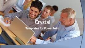  Presentation with university - PPT theme consisting of distance learning - elderly teacher giving assistance background and a coral colored foreground