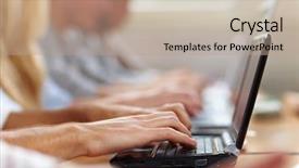  Presentation with distance learning - PPT layouts with distance learning - hands typing on netbook background and a coral colored foreground