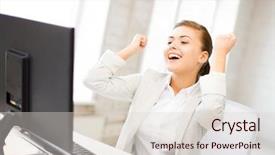  Presentation with distance learning - Presentation theme with distance learning - picture of happy businesswoman background and a lemonade colored foreground