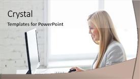  Presentation with distance learning - Cool new presentation design with distance learning - picture of smiling businesswoman backdrop and a white colored foreground