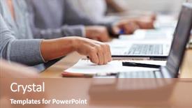  Presentation with students - PPT layouts featuring distance learning - students knocking on table background and a coral colored foreground