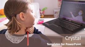  Presentation with distance learning - Colorful slide deck enhanced with distance-learning-online-education-school backdrop and a violet colored foreground