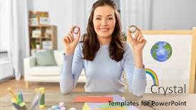  Presentation with education - Audience pleasing presentation theme consisting of distant-education-school-and-people backdrop and a  colored foreground