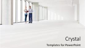  Presentation with people - Audience pleasing theme consisting of distant image of business people backdrop and a white colored foreground