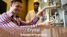  Presentation with factory workers - Cool new slides with distillery - maintenance workers examining brewery machine backdrop and a  colored foreground