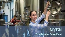  Presentation with maintenance - Beautiful PPT theme featuring distillery - portrait of female maintenance worker backdrop and a ocean colored foreground