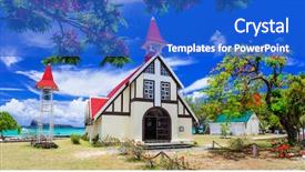  Presentation with red laser beam - Slide set enhanced with distinct - landmarks of mauritius island background and a cobalt blue colored foreground