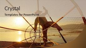  Presentation with fishing net - Audience pleasing slides consisting of distinct - myanmar travel attraction landmark backdrop and a soft green colored foreground