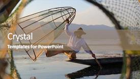  Presentation with fishing net - PPT layouts featuring distinct - myanmar travel attraction landmark background and a coral colored foreground