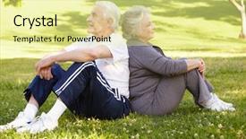  Presentation with senior couple - Slide set enhanced with suppl - senior couple resting after exercise background and a blonde colored foreground