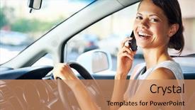  Presentation with phone - Amazing presentation theme having distracted drivers - attractive businesswoman smiling while talking backdrop and a coral colored foreground