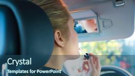  Presentation with lipstick - Slides having distracted driving - young woman with lipstick background and a ocean colored foreground