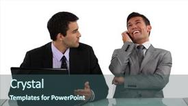  Presentation with colleague farewell goodby - Slide set having distraction - businessman getting annoyed at loud background and a  colored foreground