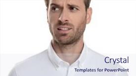  Presentation with man looking up happy - Cool new PPT theme with distraction - distracted man looks to side backdrop and a sky blue colored foreground