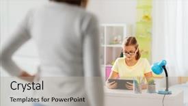  Presentation with school technology - Colorful PPT layouts enhanced with distraction - education technology and school concept backdrop and a mint green colored foreground