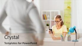  Presentation with school technology - Presentation theme featuring distraction - education technology and school concept background and a coral colored foreground