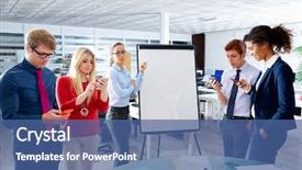  Presentation with executive - Slide deck enhanced with distraction - executive woman presentation with distracted background and a ocean colored foreground